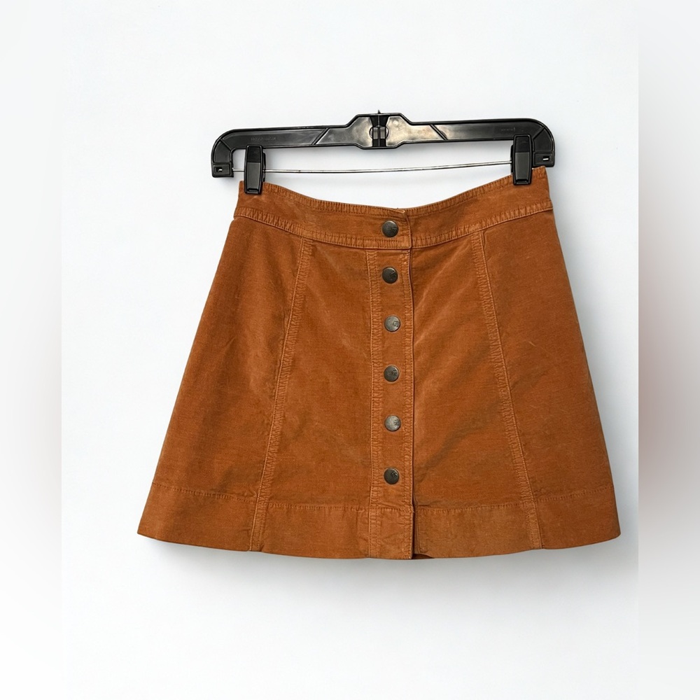 Madewell Velveteen A Line Mini Button Front Skirt Golden Brown Retro 70's style